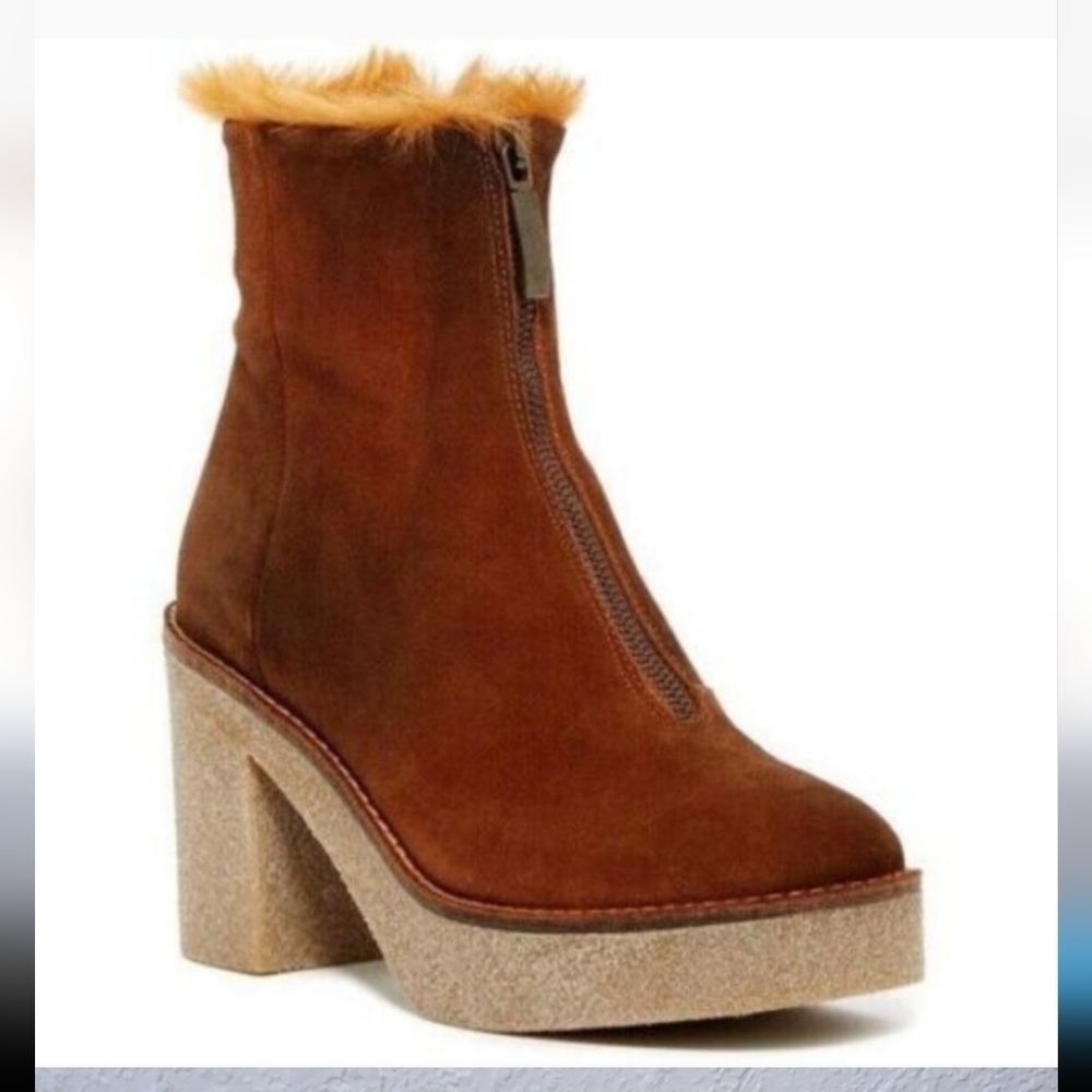Miista London Rowan Distressed Suede Faux Fur Booties